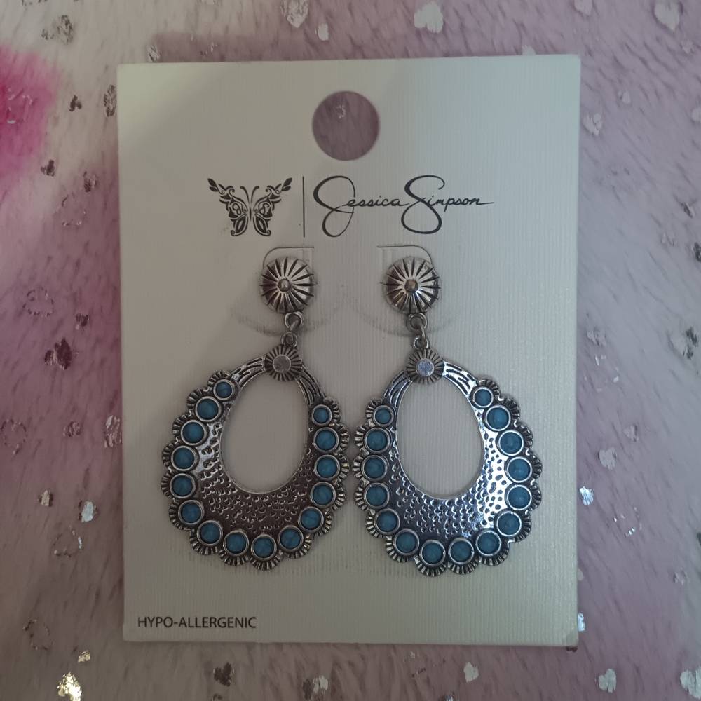 Jessica Simpson Silver Earrings with Blue Accents